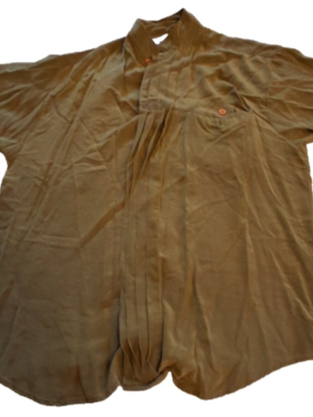 P.R.O.N.T.I. Men's Size M Green Short Sleeve Button Down 100% Silk Dress Shirt